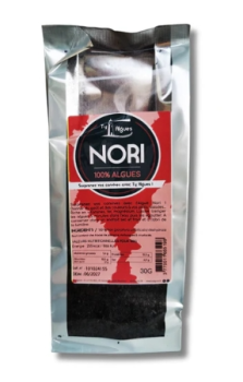 Getrocknete Nori-Algenblätter – feine, dunkelviolette Rotalgen, naturbelassen und bereit für Sushi
